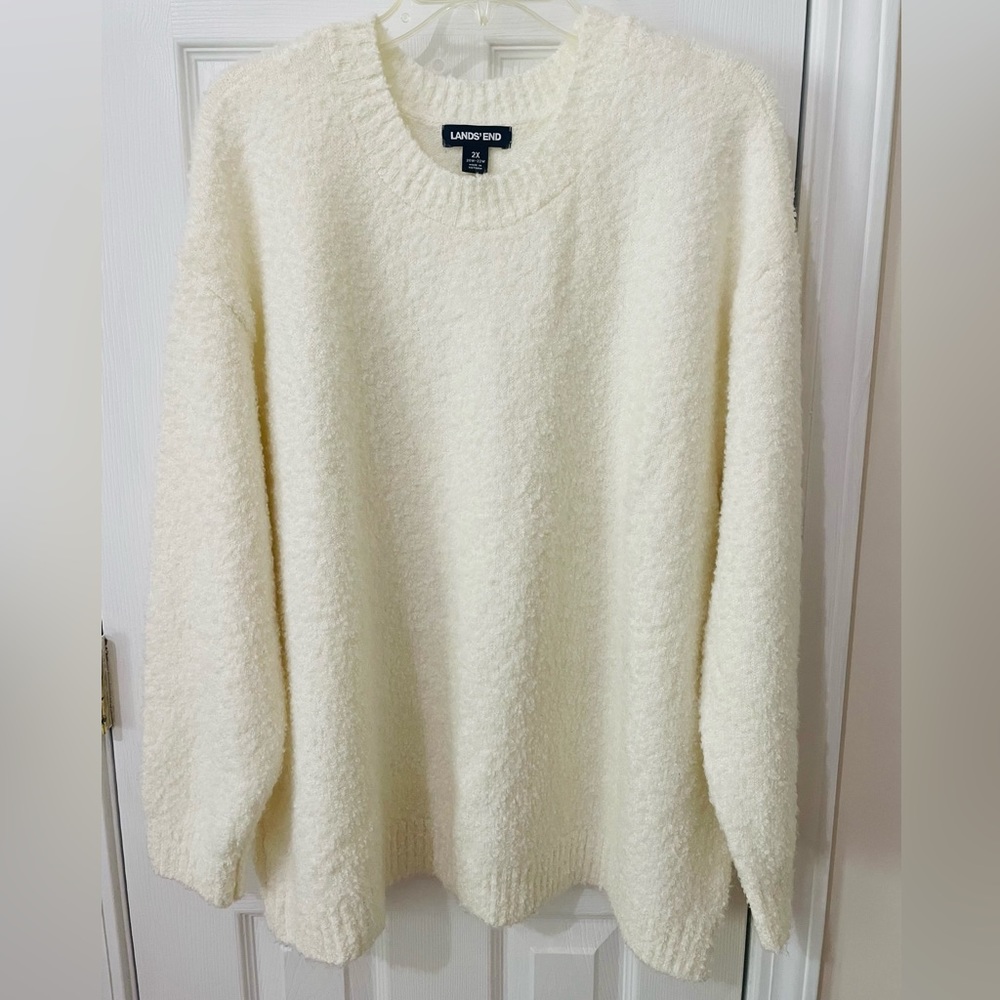 2XL fluffy off white sweater Lands End